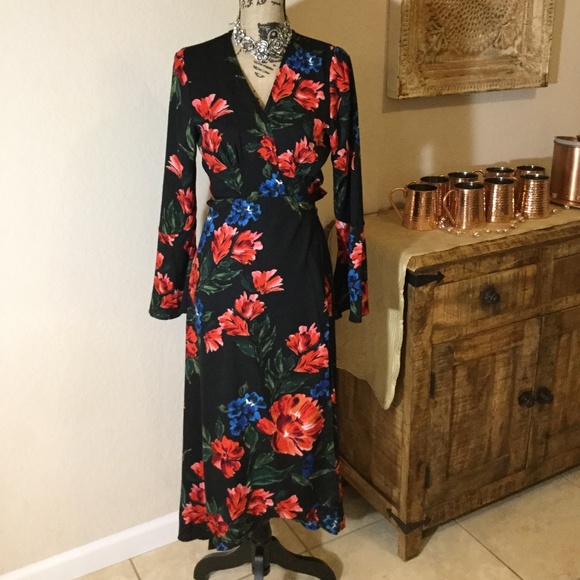 Floral Maxi Wrap Dress L - Picture 2 of 4